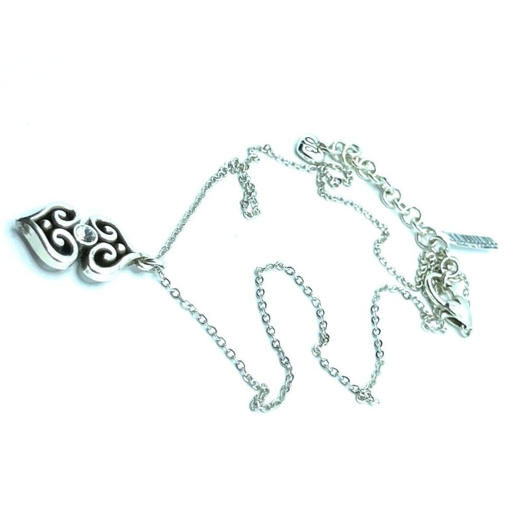 Brighton Alcazar Double Heart Pendant Crystals Toledo Silver Necklace 18" - Picture 4 of 7